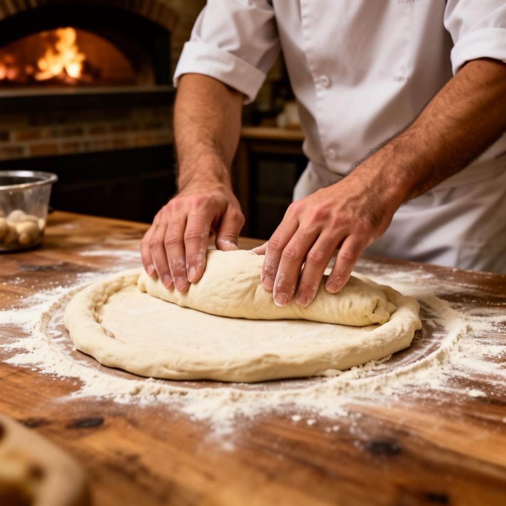 Pâte à pizza travaillée à la main